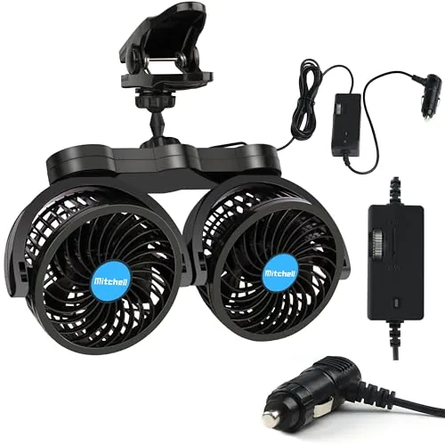 Alagoo 12V Dual-Head Clip Fan for Cars