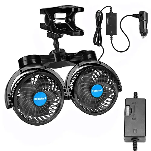 Hynoo 12V Dual-Head Clip Fan with Cigarette Lighter