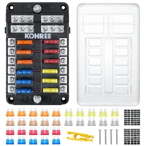 Kohree 12-Way 12V Marine Fuse Block with LED Indicators