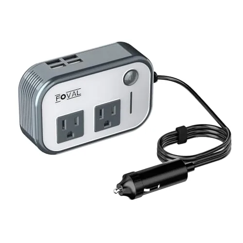 FOVAL 200W Car Inverter 12V DC to 110V AC Dual Outlet