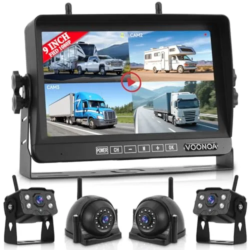 VOONOA 9-Inch 1080P Wireless RV 4-Camera Backup System