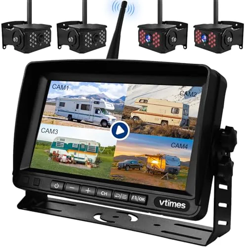 VTimes 4-Camera Wireless RV Backup System 7in Monitor