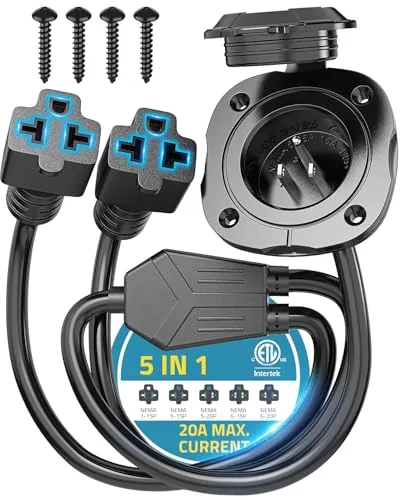 PAULINN 20A 125V RV Shore Power Inlet 5-in-1 Plug