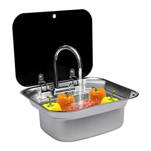 ATAUEFHEY Folding RV Sink with Faucet 15x17 Drop-in