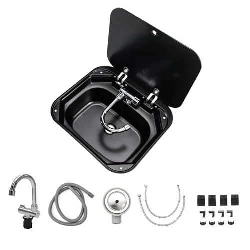 GZOII RV Collapsible Sink with Faucet and Glass Lid