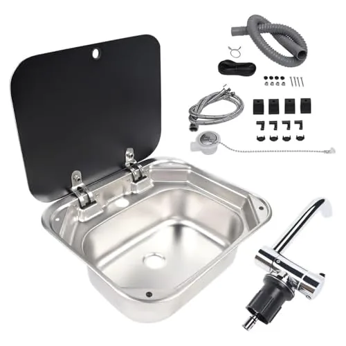 Kunghei RV Drop-In Sink with Folding Faucet and Glass Lid