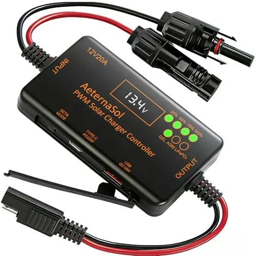 AeternaSol 20A PWM Solar Charge Controller with USB-C