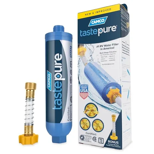 Camco TastePure 40043 Inline RV Water Filter + Hose Guard
