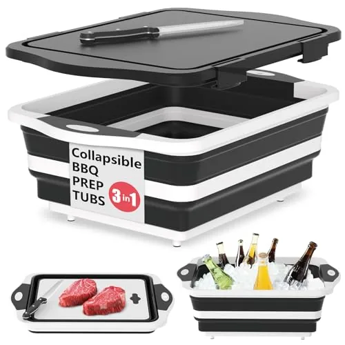 HI NINGER BBQ Prep Tub with Colander, Board & Knives