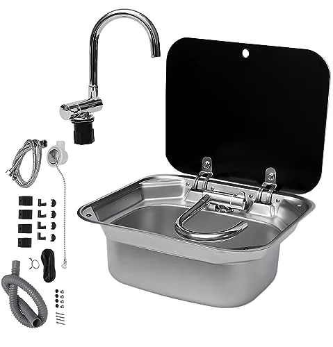 Kunghei RV Sink Faucet Combo with Tempered Glass Lid