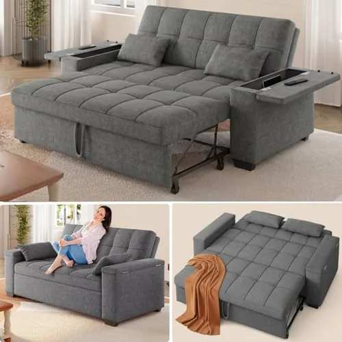 Gizoon Convertible Loveseat Sleeper Sofa Dark Grey