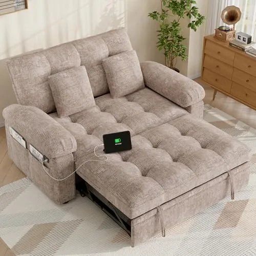 Keyluv 59in Loveseat Sleeper Sofa with USB Charging