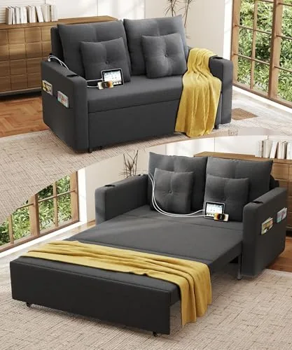 Krcix 56-Inch Convertible Sofa Bed with USB Charging
