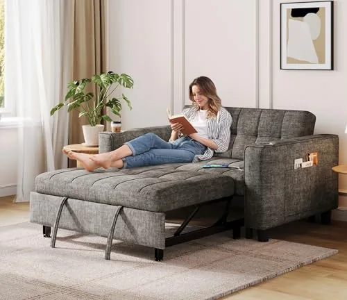 LINSY 54in Pull-Out Sleeper Sofa with Charging Station