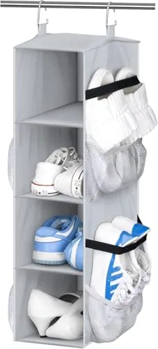 SLEEPING LAMB 8-Pair Hanging Shoe Organizer, Compact Grey