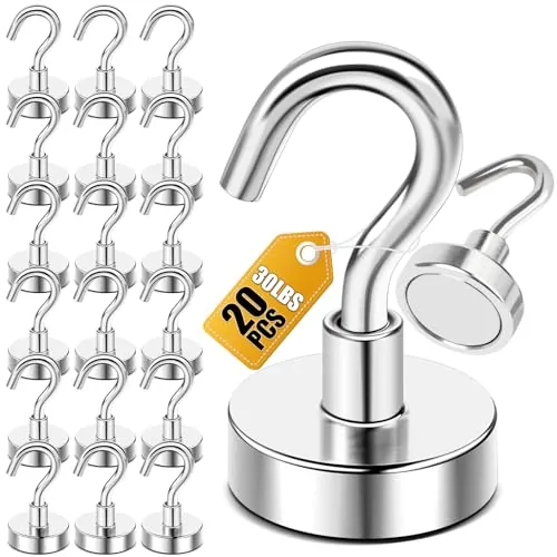 DIYMAG Magnetic Hooks 30lb Neodymium 20-Pack Silver