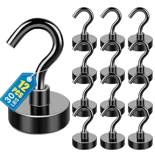 LOVIMAG Magnetic Hooks 12-Pack 30lb Neodymium Black