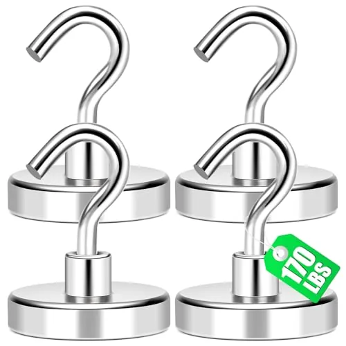 MIKEDE Neodymium Magnetic Hooks 170Lbs Heavy Duty 4-Pack
