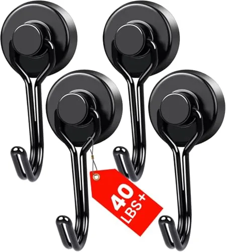 MIKEDE Neodymium Magnetic Swivel Hooks 40Lb 4-Pack