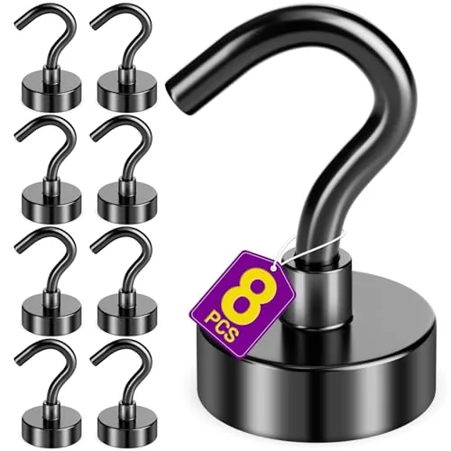 Niuknow 8-Pack 30LB Neodymium Magnetic Hooks Black