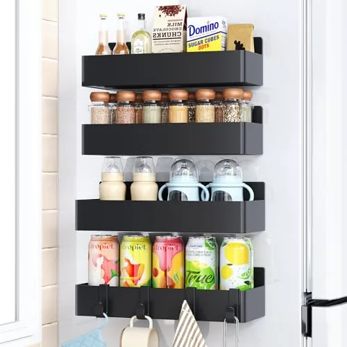 Mystozer Magnetic Spice Rack Fridge Organizer 4-Pack Black