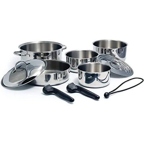 Camco 43921 10-Pc Nesting Stainless Steel Cookware Set