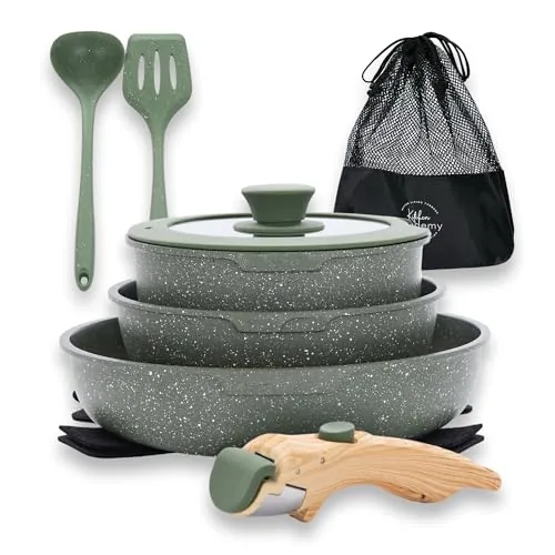 DishDelight 10-Piece Detachable Handle Camping Cookware Set