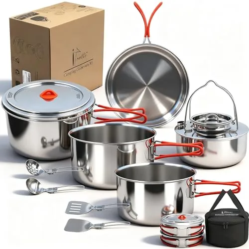 Ipretti 11-Pc Stainless Steel Nesting Camping Cookware Set