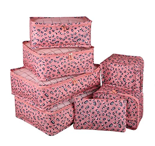 Vercord 7-Piece Packing Cubes Set Pink Leopard