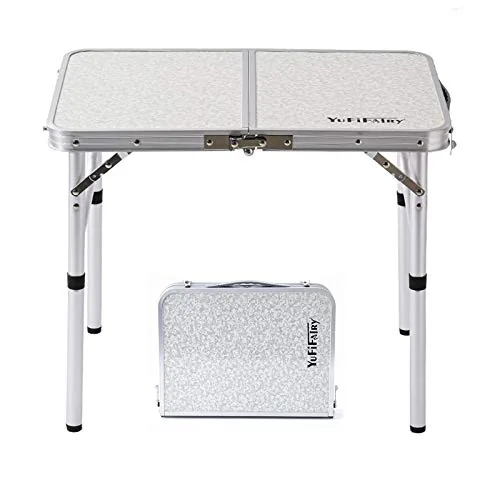 YUFIFAIRY Folding Camp Table 24x16in Dual-Height Aluminum