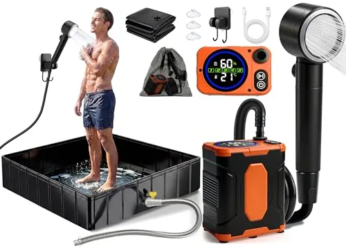 LanBlu 2026 Portable Camping Shower with Pan and Pump