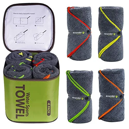 4Monster 4-Pack Microfiber Travel Towels with Bags