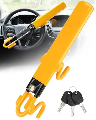 Tevlaphee Steering Wheel Lock Heavy Duty Twin-Bar Yellow