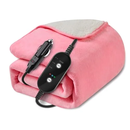 Sino Salected 12V/24V Heated Car Blanket 60x44in Pink