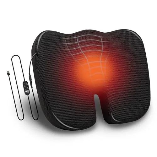 Mind Reader Heated Memory Foam Seat Cushion 4 Heat Settings