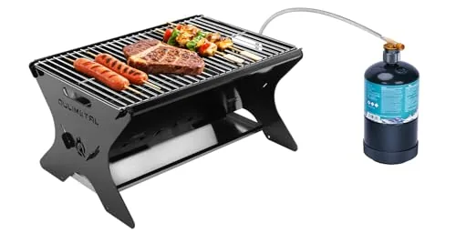 QuliMetal Foldable Charcoal Gas Camping Grill with Carry Bag