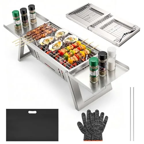 WixbFyn Mini Folding Charcoal Grill 4-Level Heat Control