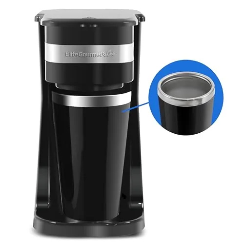 Elite Gourmet EHC111A Single-Serve Coffee Maker with Travel Mug