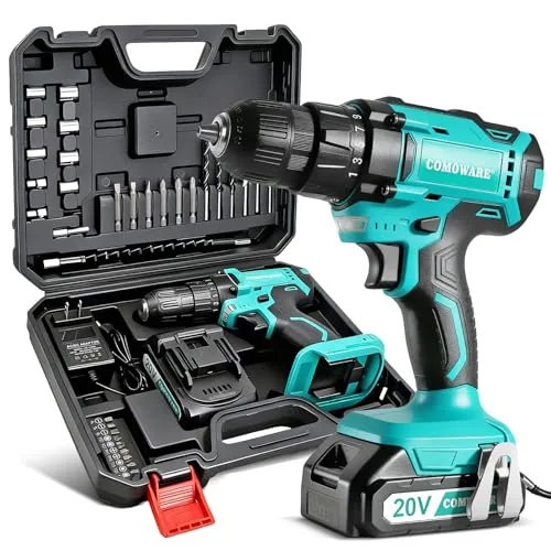COMOWARE 20V Cordless Drill Set with 34-Piece Bit Kit