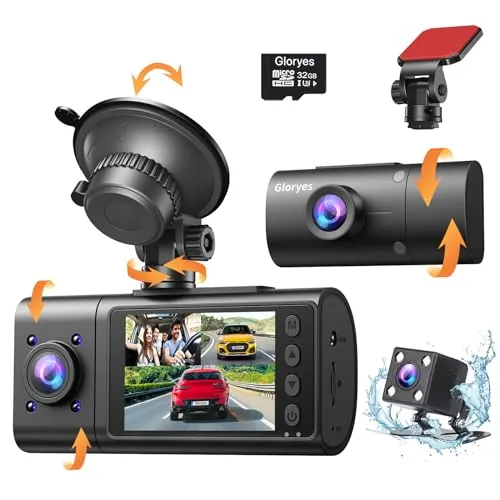 Gloryes 3-Channel Dash Cam Front Rear Interior 2.5K