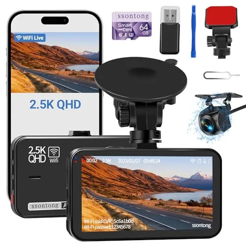 ssontong Dual Dash Cam 2.5K Front 1080P Rear WiFi