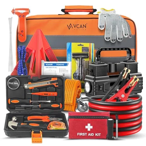 VCAN ACTIVE 112-Piece Car Emergency Kit with Air Compressor