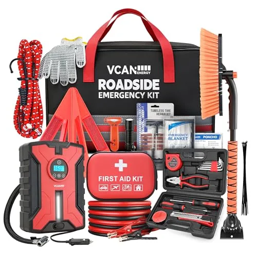 VCANENERGY 170-Piece Car Emergency Kit with Air Compressor