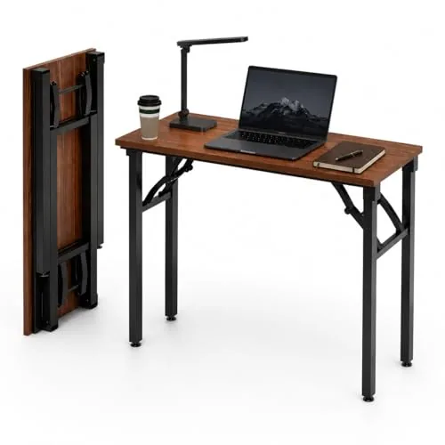 Frylr 35.8-Inch Folding Desk Dark Walnut No Assembly