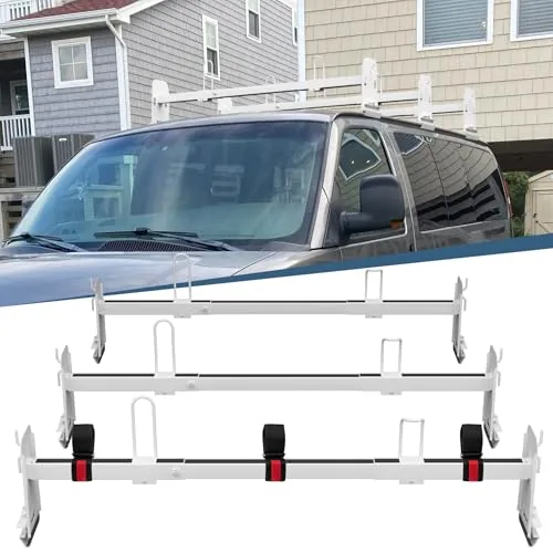 Neorexon 3-Bar Van Roof Rack Gutter Mount White Steel