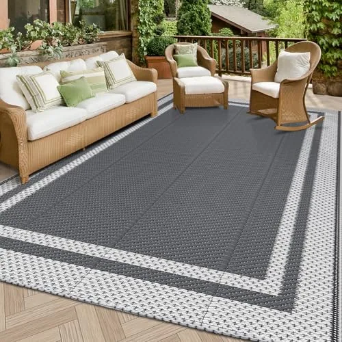 HappyTrends 5x8 Reversible Plastic Straw Outdoor Rug