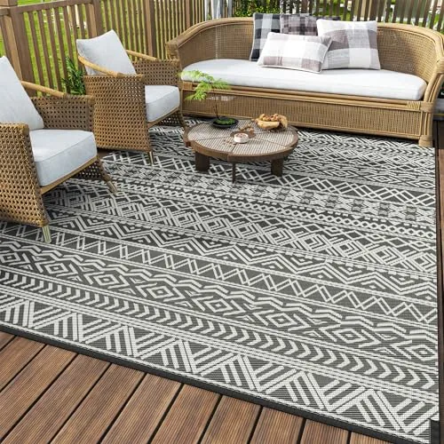 MontVoo 5x8 Reversible Waterproof Plastic Straw Outdoor Rug