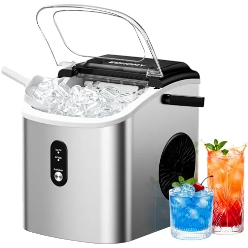 EUHOMY Countertop Ice Maker 26.5lbs Daily Silver