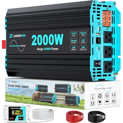 LANDERPOW 2000W Pure Sine Wave Inverter 12V