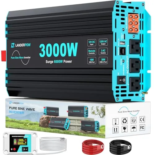 LANDERPOW 3000W Pure Sine Wave Inverter 12V
